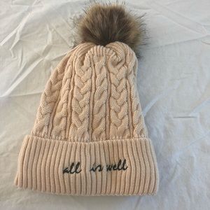New Still in Bag “All is Well” Pom Pom Cold Weather Beanie